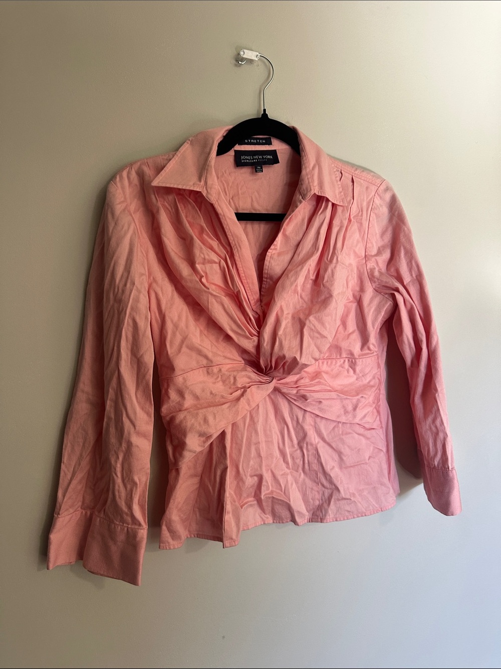 Jones New York Pink Twist-Front Button Shirt